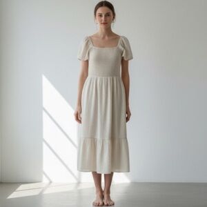 Gap cream cotton linen off-the-shoulder short sleeve midi peasant dress - Small